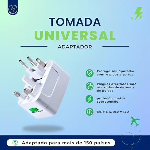 Kit 2 Adaptadores Tomada Universal Padrão Internacional Adaptador Mais de 150 Países Portátil 110/22