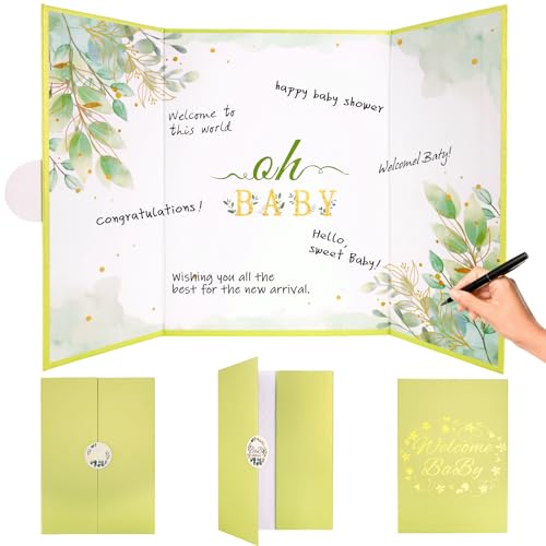 Large Baby Shower Guest Book, Green Stamping Oh Baby Sign Guestbook, Alternative Signing in Book, Signature Memory Books Gifts for Boys Girls, Guestsbook Party Games Keepsake Baby Shower Decorations