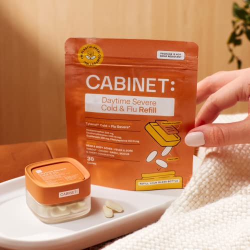 Cabinet Severe Cold And Flu Medicine For Adults W/Active Ingredient Comparable To  Dayquil Severe Cold And Flu, 1 Refillable Pouch - Refillable For Life, 30 Caplets #TOP2