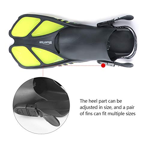 BLUERISE Snorkel Set Antifog Adult Full Face Diving Mask with Adjustable Swim Fins Anti-Leak Snorkeling Scuba Gear Snorkel Mask for Kids Diving Fins