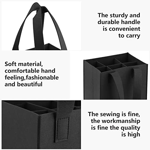 Sac à Bouteilles 2 Pièces Sac de Transport de Bouteilles 24x18x28 cm Sac à Vin en Feutre avec 6 Compartiments et Poignée pour Champagne Bière Boissons(Gris) – vue 6