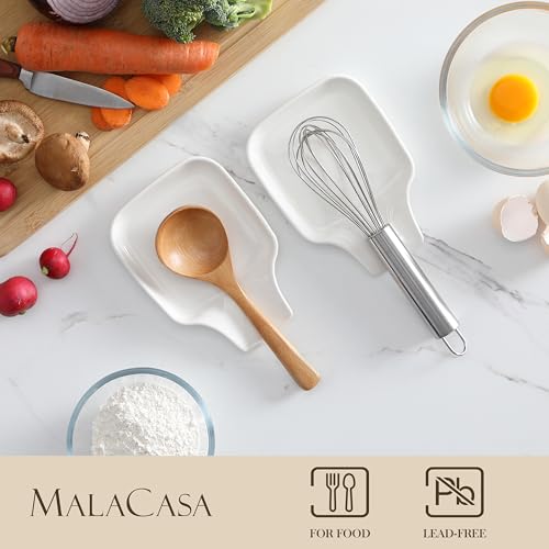 MALACASA Spoon Rest, Large Spoon Rests for Stove Top, Porcelain Spoon Holder for Kitchen Counter, Utensils Rests, Cooking Spoon Holders for Spatula Ladle Tongs, Ivory White, Series REGULAR by MALACASA - Image 3
