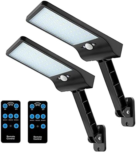 Auzev Remote Solar Lights Outdoor 2 Pack 56 Led Street lamp Wireless Motion Sensor 180° Adjustable Bracket Security Night Light 3 Lighting Modes for Deck Road Patio Courtyard Garden Park