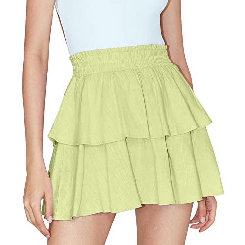 Falda de mujer de verano 2022 doble rayón puro color falbala falda elástica mujer elegante sobre la cadera, verde, S