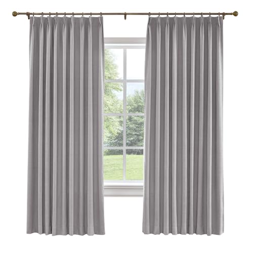 TWOPAGES Liz Linen Pinch Pleat Blackout Curtain 84 Inch Long for Bedroom