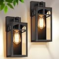 Outdoor Wall Lanterns, Exterior Waterproof Matte Black Wall Light Fixtures, Sconces Lighting with Clear Glass Shade, Anti-Rust E26 Socket Lights for Porch Entryway Patio, 2 Pack