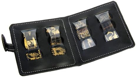 Guitar Pick Wallet + 12 Celluloid Picks/Plectrums (Random sets of Colours/Designs - 3 each of 4 thicknesses) - PP-312