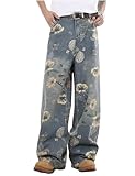 Y2K Jeans Men Vintage Printed Pants Straight Leg Jeans Hip Hop Pants Gothic Graphic Jeans Streetwear