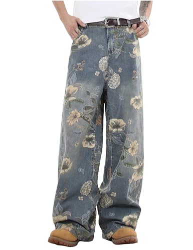 Men's Y2K Jeans Hip Hop Baggy Denim Pants Spiderweb Graphic Jeans Goth Denim Joggers Streetwear