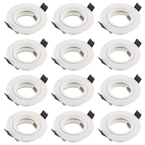 SEBSON Einbaustrahler rund Alu weiß 12er Pack, Einbaurahmen Lochdurchmesser 65mm, Decken Spot inkl. GU10 Fassung für LED/Halogen