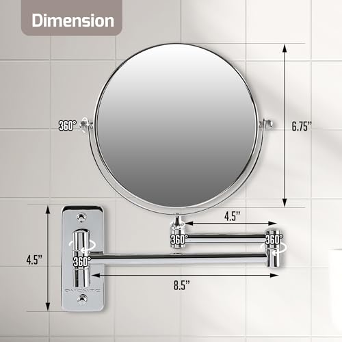 OVENTE 7" Wall Mounted Makeup Mirror with 1X/10X Magnification, Double Sided Magnifying Round Bathroom Vanity Mirror, 360° Swivel Design, Extendable and Folding Arm, Polished Chrome MNLFW70CH1X10X by OVENTE - Image 6