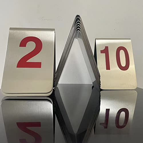 Metal Place Cards Stackable Tent Style Table Numbers,Place Card Holders for TRPG Wedding Party Restaurants Cafes Bars Gatherings Meeting Room Board Games (Red, Large 1-10) by Truewon - Image 2