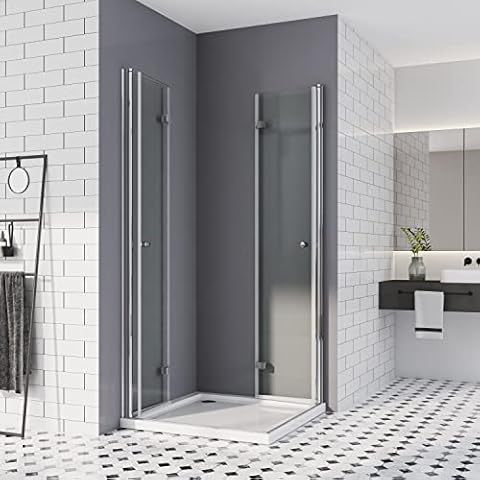Duschkabine 75x90,Falttür Eckeinstieg Duschwand Falttürkabine Dusche 180º Duschtür Duschabtrennung 6mm Nano-Beschichtung ESG Glas 185cm Cover