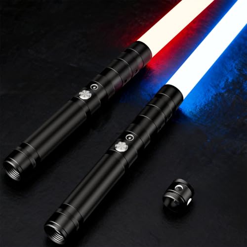 LumenVela Espada a laser, 2 em 1 sabre de luz para crianças, carregamento USB RGB 16 cores Lightsaber sons simulados de luta presente para crianças, festa de Halloween, cosplay (2 peças)