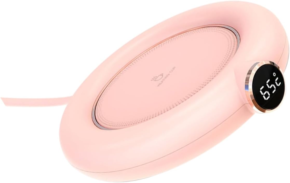 USB Cup Warmer Mat Level Temperature Control Anti-Splash Heated Mug Coaster for Coffee Tea Hot Cocoa Compact Portable Power-Saving Desk Beverage Heater Pad in Pink