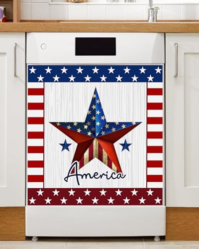 Dishwasher Magnetic Cover, Independence Day Farmhouse Home American Flag Magnet Dishwasher Door Cover Refrigerator Decal Panel Kitchen Appliances Decor Stickers, Easy Clean, 23"Wx26"H