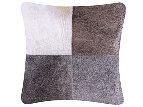 Beliani Cowhide Leather Square Decorative Scatter Pillow Grey Cushion 45 x 45 cm Nellad