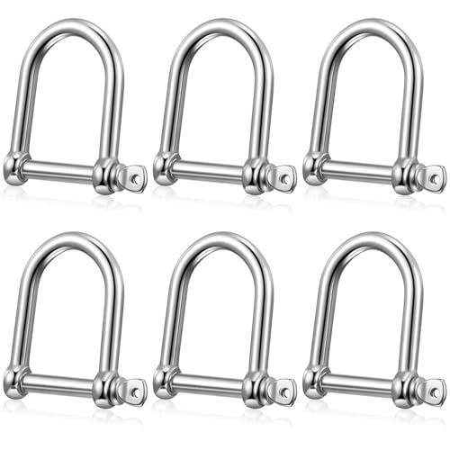 Otoolling 6 Pcs Wide 1/2" D Shackles, 316 Stainless Stee Anchor Shackle with Locking Pins, 2200 Lbs Carrying Capacity, for Chains Wirerope Lifting Outdoor Camping Survival Rope or Marine