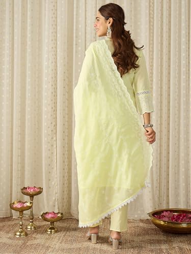 Image of INDO ERA Women's White Viscose Rayon Straight Embroidered Kurta