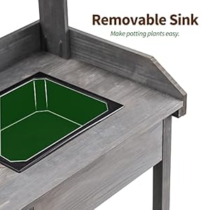 MCombo Potting Bench, Outdoor Garden Potting Table with Dry Sink, Drawer, Storage Shelves, Natural Wooden Work Station for Patio, Backyard and Porch 0458 (Grey) MCombo Potting Bench Outdoor Garden Potting Table with Dry Sink Drawer Storage Shelves Natural Wooden Work Station for Patio Backyard and Porch 0458 Grey