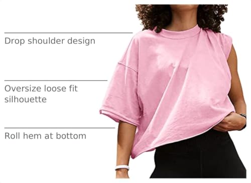 Image of HUGOOME Womens Oversized Workout Crop Top Casual Short Sleeve Boxy Roll Hem