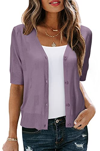 Image of Arach&Cloz Women's Lightweight Spring Summer Business Casual Cropped Short Sleeve Cardigan