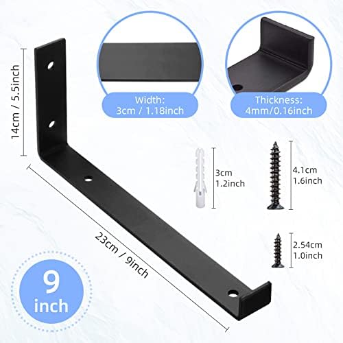 4 Pcs Heavy Duty Shelf Brackets, 9 inch Black Shelf Brackets Scaffold Shelf Brackets for Scaffold Board Shelving, Rustic Wall Mounted Shelve Brackets L Shape (5.5 * 9 inch)