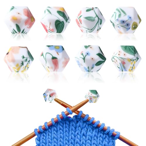 DOPENSPI 8 topes de punto para agujas de tejer, protector de punta de aguja, tapa protectora con estampado floral verde, accesorio de punto para agujas de tejer (3 – 9 mm)