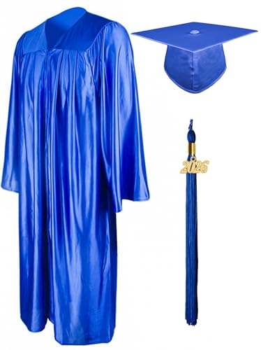 GraduationMall Shiny Graduation Cap and Gown with 2026 Tassel for High School and Bachelor Royal Blue 48(5'3