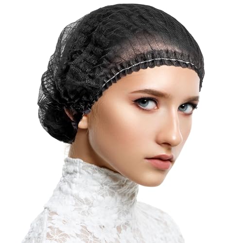 100 PCs Disposable Black Bouffant Caps by OMNIA ONE | Lightweight Non-Woven Polypropylene, Breathable, Latex-Free, Hair Coverage for Medical, Food Service & Cleanroom Use