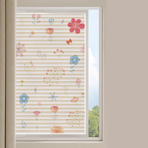 Vinilos para Cristales Insectos De Flores Rojas Vinilo Adhesivo Cristal Translucido Vinilo Opaco para Ventanas Anti Sol Window Film Anti Mirada Pegatina Cristal Privacidad Dormitorio 60x90cm/1 Pcs