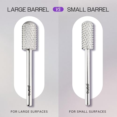 PANA 3/32" Large Smooth Round Top Safety Carbide Nail Drill Bit for Gel Polish & Acrylic Removal Nail Salon Manicure Pedicure Electric File Tools (Large Barrel - Silver, Coarse)