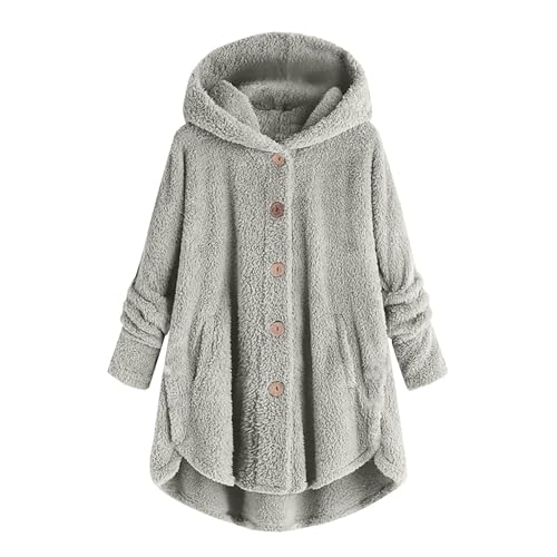 Bettjacken für Damen in Übergröße, flauschiger Fleece-Mantel, gemütliche Knopfjacke, 2025 trendiger Pullover-Cardigan, silber, M