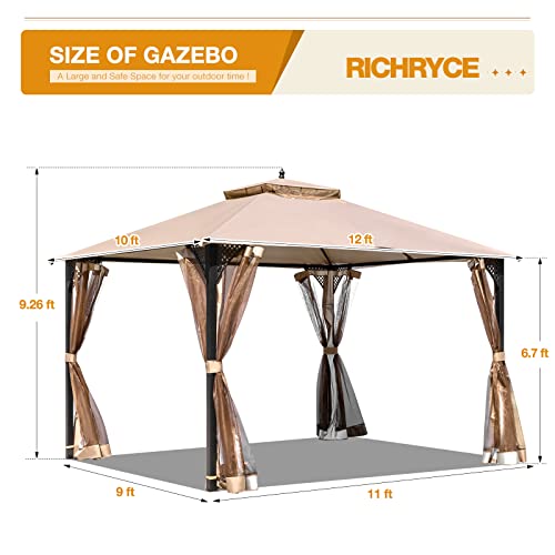 Gazebo 10X12 Outdoor Shade Canopy Tent Instant Gazebo Sun Shelter With Mosquito Netting Double Roof Waterproof Outdoor Steel Frame Canopies Gazebos & Pergolas For Deck, Garden, Yard, Patio,Backyard #TOP2
