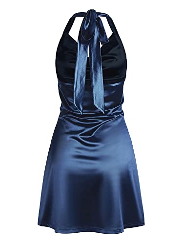 ZAFUL Women Halterneck Satin Mini Dress Sexy Cowl Neck Silky Party Cocktail Club Dress2