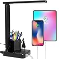 Desk Lamp,Desk Lamps for Home Office,COZOO LED Desk Lamp with 2 USB Charging Ports,2 Pen Holders,1 Outlet,3 Color 3 Brightness Levels,Touch/Memory/Timer,LED Desk Light Small Desk Lamp Kids Study Lamp