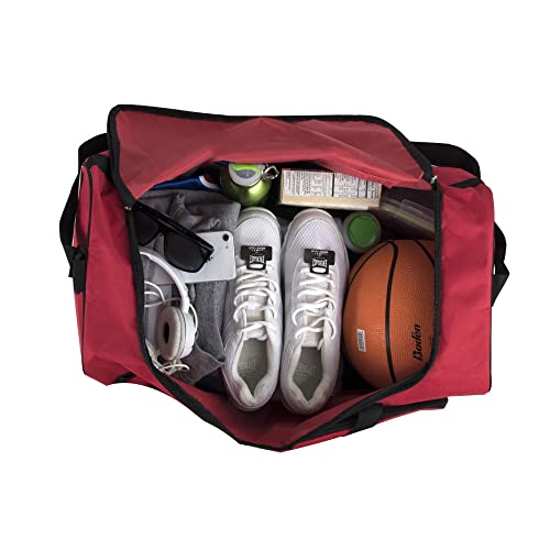 Image of 30 Liter, 17 Inch Canvas Duffle Bags for Men and Women - Travel Weekender Overnight Carry-On Shoulder Duffel Tote Bags, Red, 17 inches x 10 inches x 10 inches