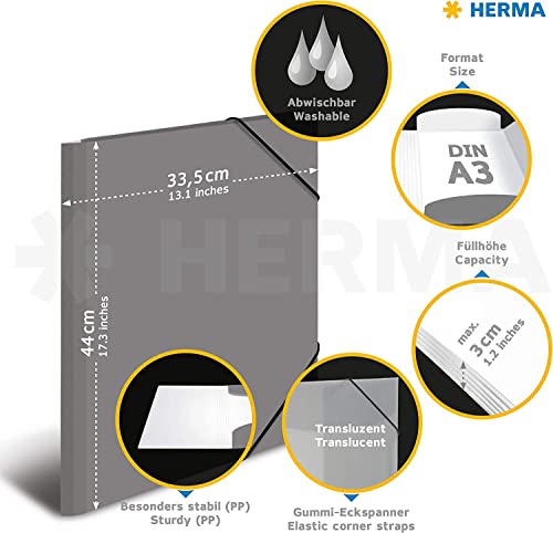 HERMA Sammelmappe A3 Neon Pink Rosa Transluzent, Eckspanner-Mappe aus Kunststoff mit Gummizug und Innenklappen für Kinder, Jungen und Mädchen