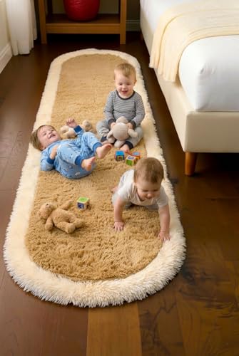 Image of Fluffy Silky Micro Fiber Polyster Carpet /Runner for Bedroom, Study Room, Playing Room, Guest Room ETC. 2x6 feet Feet, (Beige and Ivory Side boder)