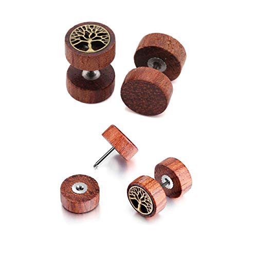 Jovivi 8 Pairs 18G/16G Wood Faux Gauges Earrings For Men Women Punk Stainless Steel Turquoise Barbell Stud Earrings Fake Flesh Ear Tunnels Expander Plugs 00G Gauge Look #TOP5