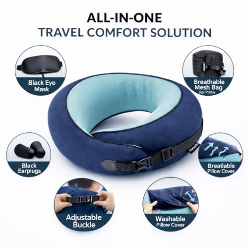 Almohada de viaje de espuma viscoelástica azul miniatura 4