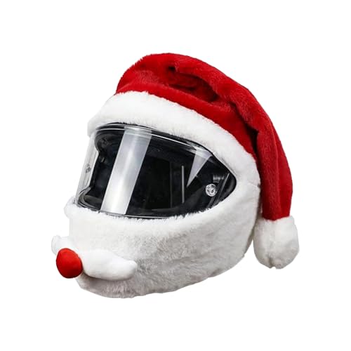JXAXD Funda para casco de moto de Papá Noel, gorro de Navidad, funda para casco de moto, cubierta de felpa, cubierta de felpa para casco integral, casco de moto al aire libre (sin casco)