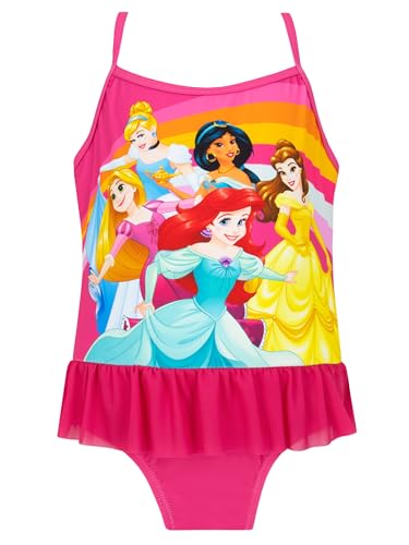 Design degno della principessa: immergiti in una fiaba con questo costume da bagno Disney con un vivace design frontale delle principesse Disney preferite dalle tue ragazze: Belle, Rapunzel, Ariel, Cenerentola e Jasmine - Che lei ami la Sirenetta, Tangled, Aladdin o La Bella e la Bestia, questo costume da bagno per ragazze è perfetto per tutti i fan