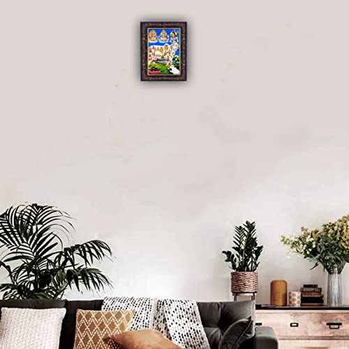Image of Hawai Lord Brahma Vishnu Mahesh with Kamdhenu Cow Photo Frame, Size- 8.5x7inch | Engineered Wood Wall Hanging Home Decor Religious Frame | SFDI288BLKFRM