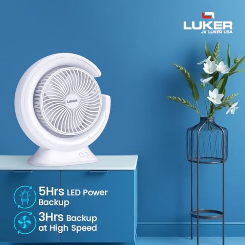 Image of Luker AVENTUS Rechargeable Table Fan Portable 5W Fan with 3Speed Control Up to 1800RPM USB Type-C Charging Silent 5hr Runtime 3LED Color Mode 150mm Airflow for Home Office Desk (New Launch, 1yr Wrnty)