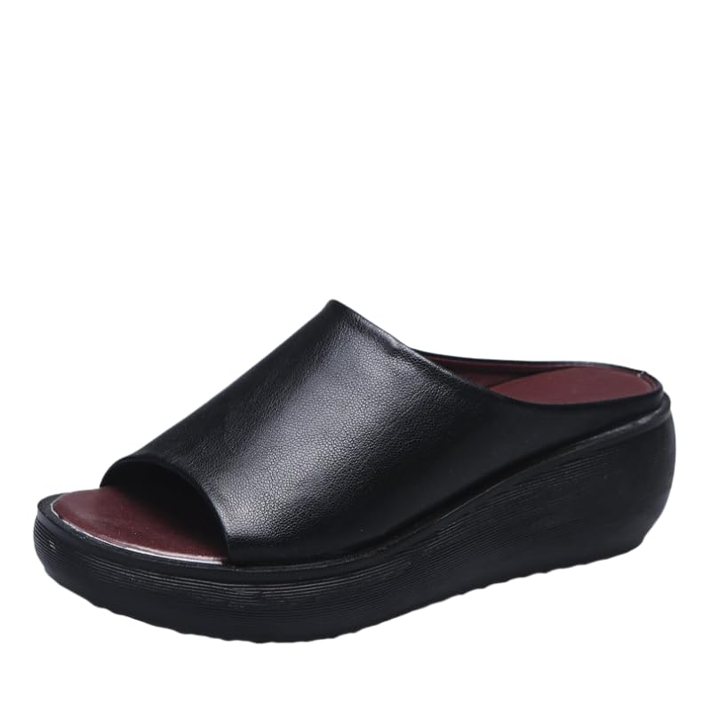 Orthopedic Sandals Summer Comfortable Orthotic Leather Wedges Slides Dressy Platform Heel Arch Support Slip Sandals