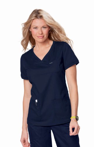Koi Women's Nicole Super Comfy Pullover Style Scrub Top with Rib Trim, Navy, Medium