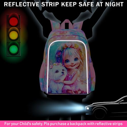 Image of 3Pcs Dog Backpack for Girls, 16 inch Kids Bookbag with Lunch Box，School Backpacks for Elementary Preschool Kindergarten (Pink)