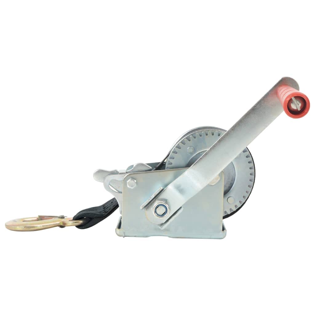 Handwinde mit Gurt aus Eisen und Polyester 360 kg, 5 m Gurtband, 46 mm Breite, 3 2 1 Übersetzung, für Anhänger, Geländewagen und Bootstrailer, Ziehen und Bergen