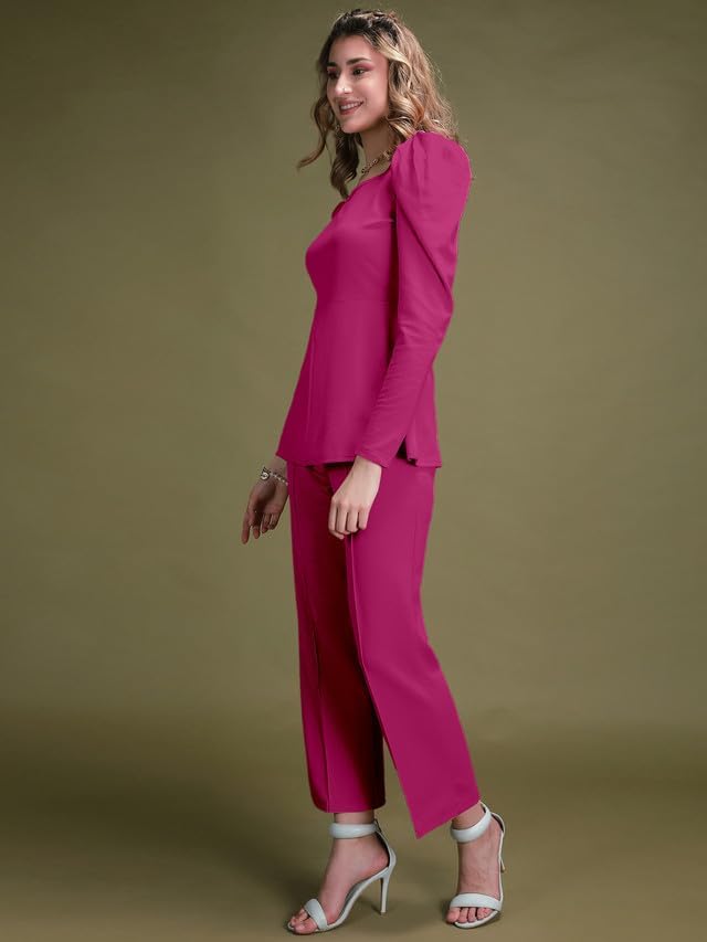 Image of Selvia Women's Lycra Solid Sweetheart Neck Casual 2 Piece Co-Ords Set